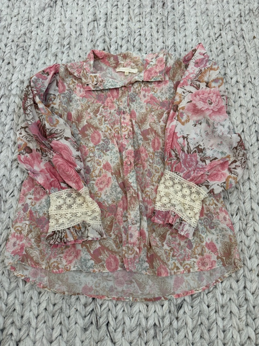 LoveShackFancy Pink Floral Cotton Blouse